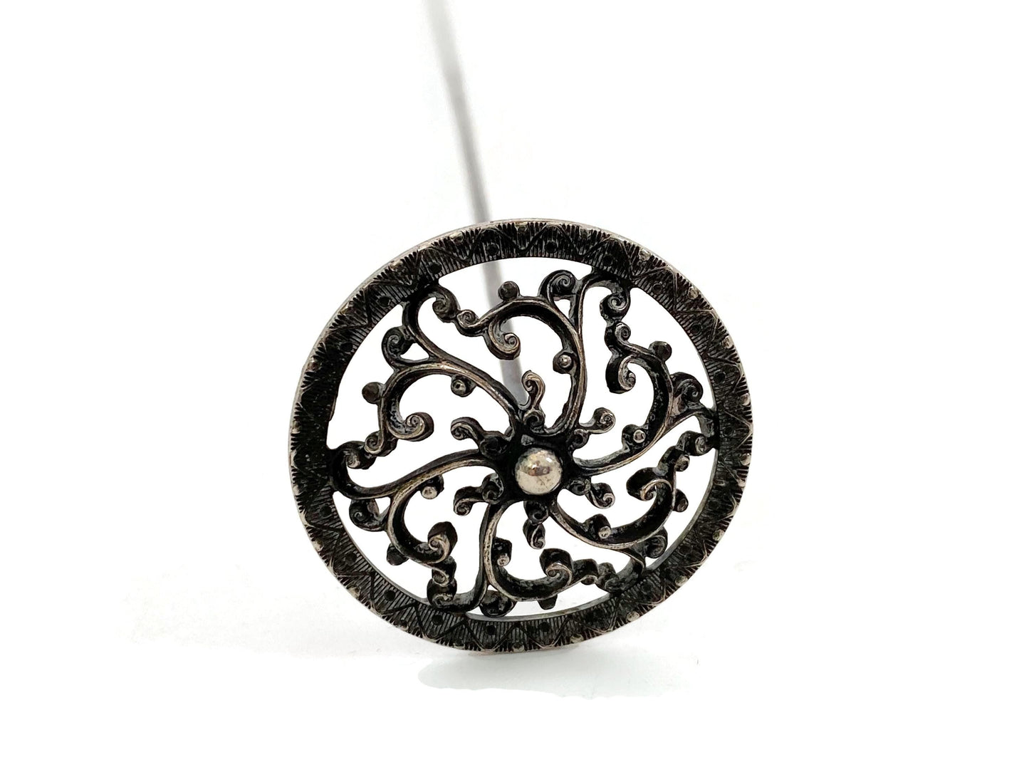 Antique Silver Hat Pin by Fishel and Nessler with Filigree Head at Duckwells