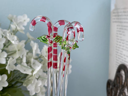 Vintage Christmas Drink Stirrers, Spun Glass Candy Canes at Duckwells