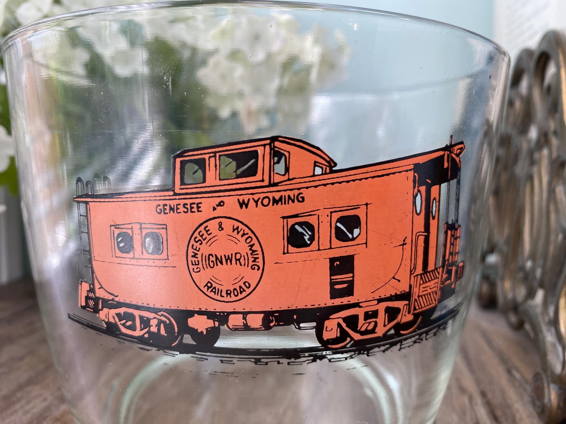 Vintage Railroad Ice Bucket, Glass Genesee and Wyoming Barware at Duckwells