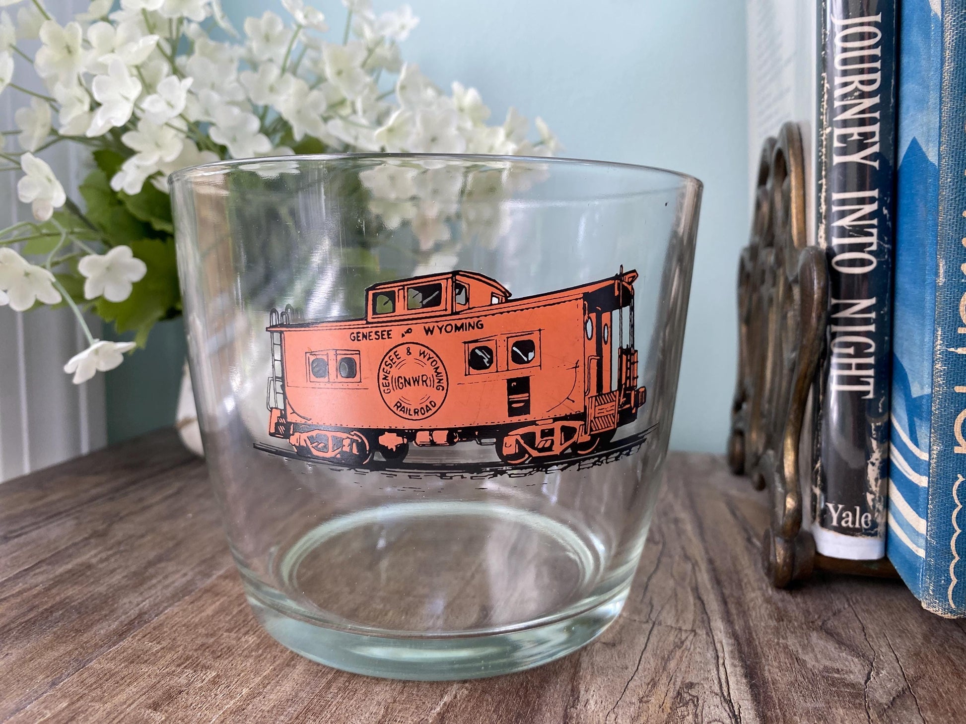 Vintage Railroad Ice Bucket, Glass Genesee and Wyoming Barware at Duckwells