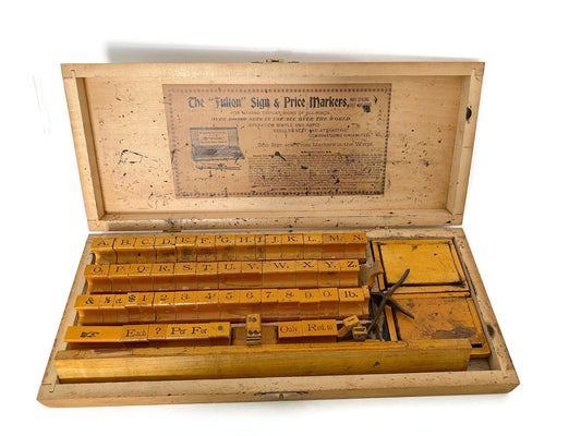 Antique Sign and Price Marking Set in Wood Box at Duckwells