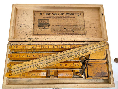 Antique Sign and Price Marking Set in Wood Box at Duckwells