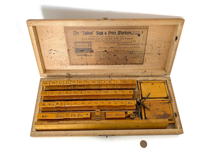 Antique Sign and Price Marking Set in Wood Box at Duckwells