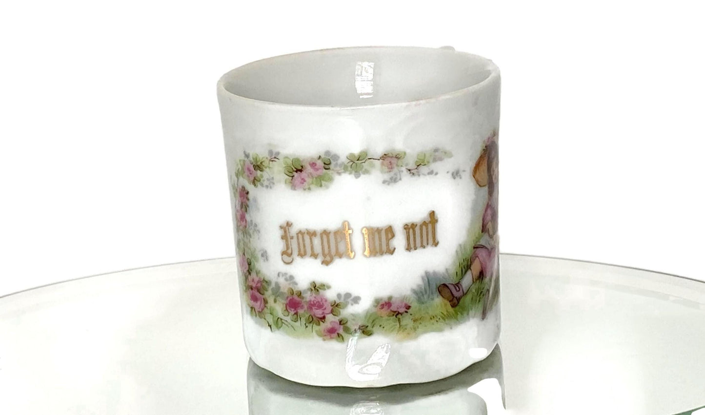 Antique Demitasse Cup, Forget Me Not in White German Porcelain at Duckwells