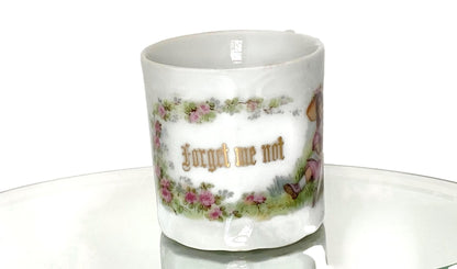 Antique Demitasse Cup, Forget Me Not in White German Porcelain at Duckwells