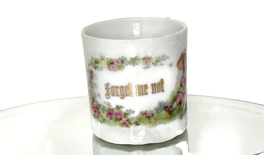 Antique Demitasse Cup, Forget Me Not in White German Porcelain at Duckwells