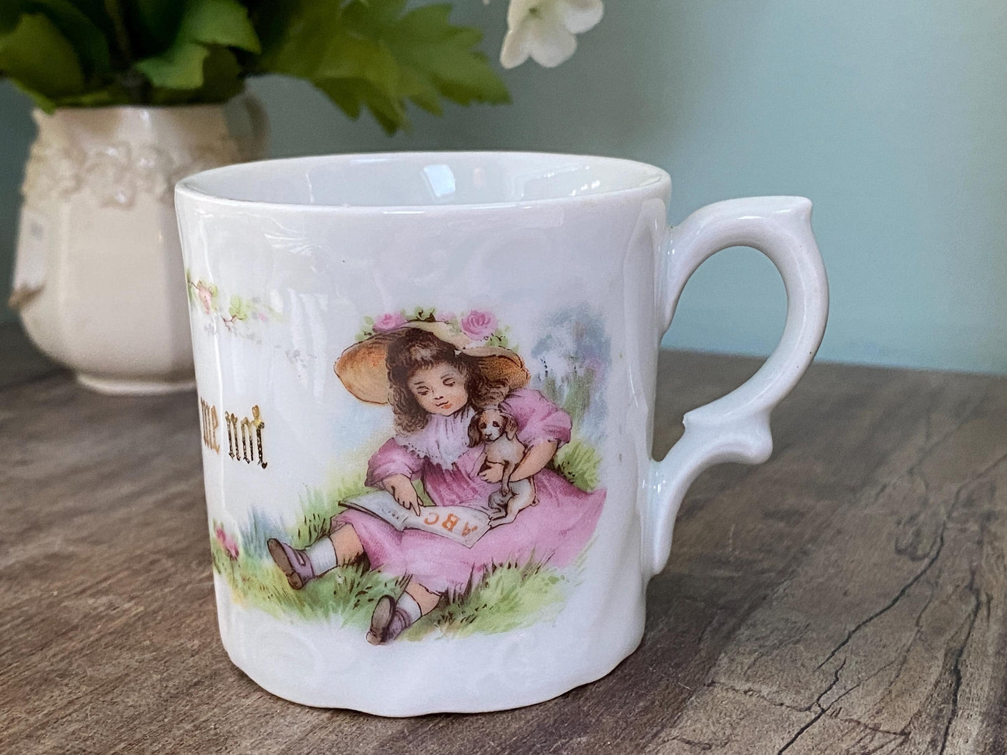 Antique Demitasse Cup, Forget Me Not in White German Porcelain at Duckwells