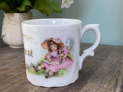 Antique Demitasse Cup, Forget Me Not in White German Porcelain at Duckwells