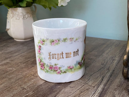 Antique Demitasse Cup, Forget Me Not in White German Porcelain at Duckwells