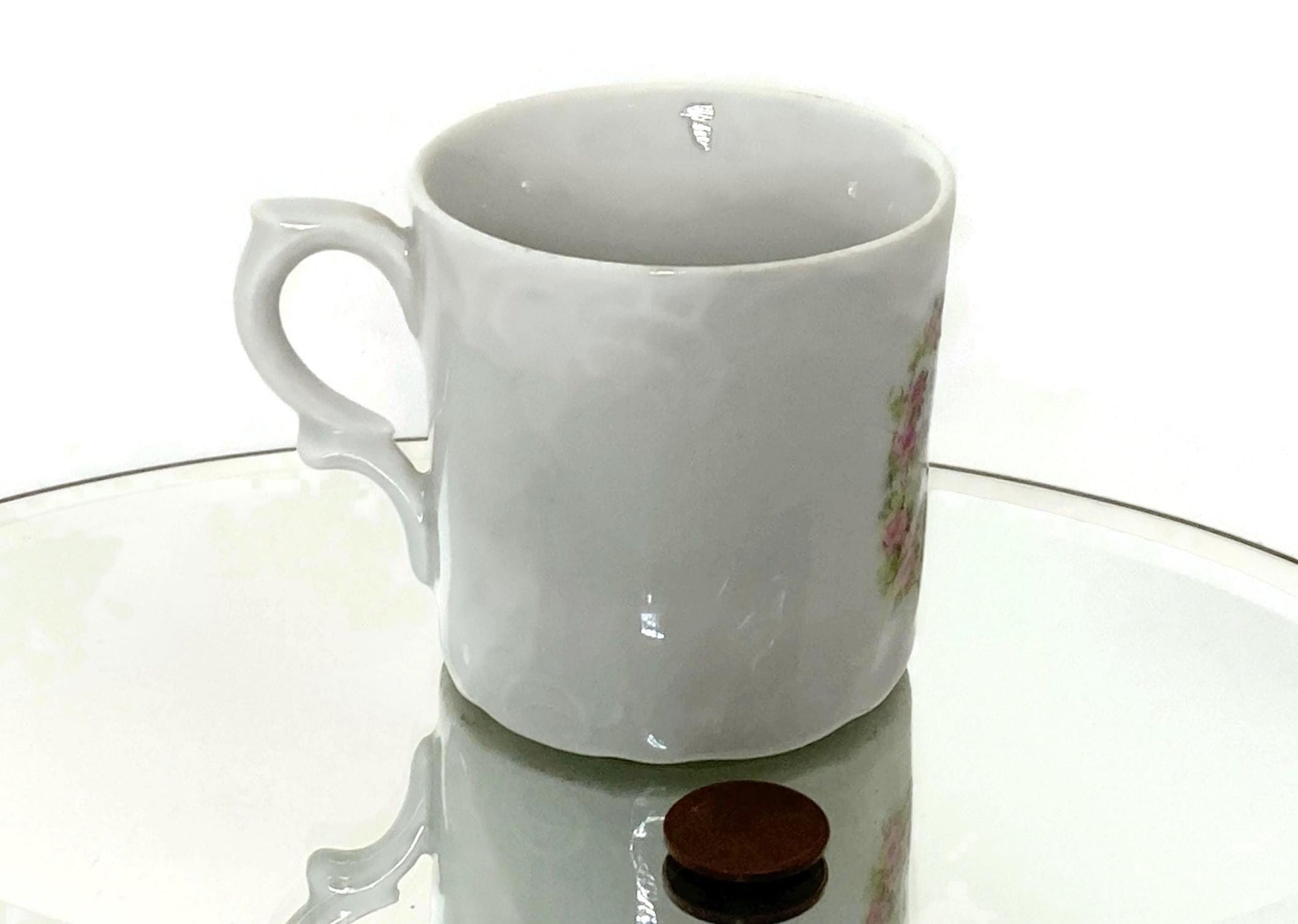 Antique Demitasse Cup, Forget Me Not in White German Porcelain at Duckwells