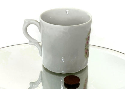 Antique Demitasse Cup, Forget Me Not in White German Porcelain at Duckwells