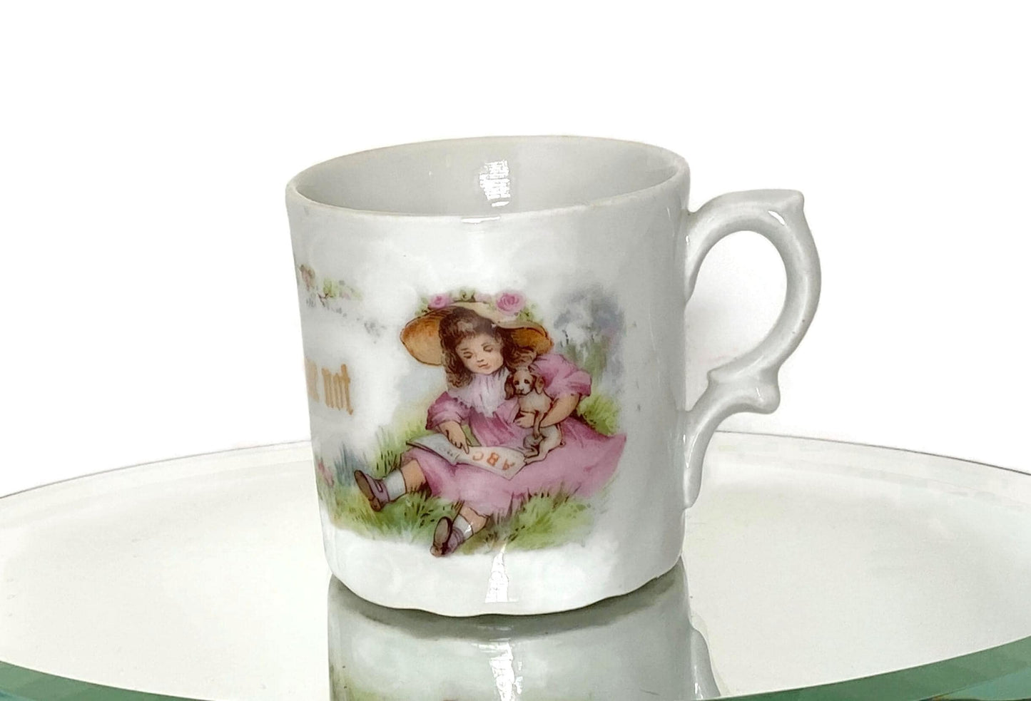 Antique Demitasse Cup, Forget Me Not in White German Porcelain at Duckwells
