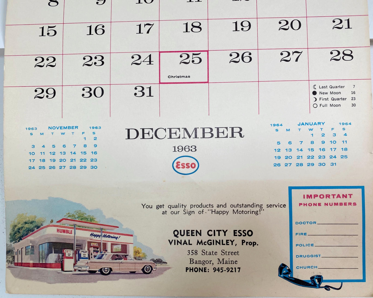 Vintage 1962 Esso Advertising Wall Calendar at Duckwells