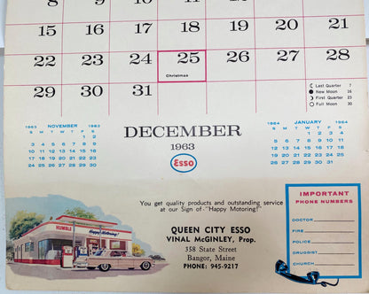 Vintage 1962 Esso Advertising Wall Calendar at Duckwells