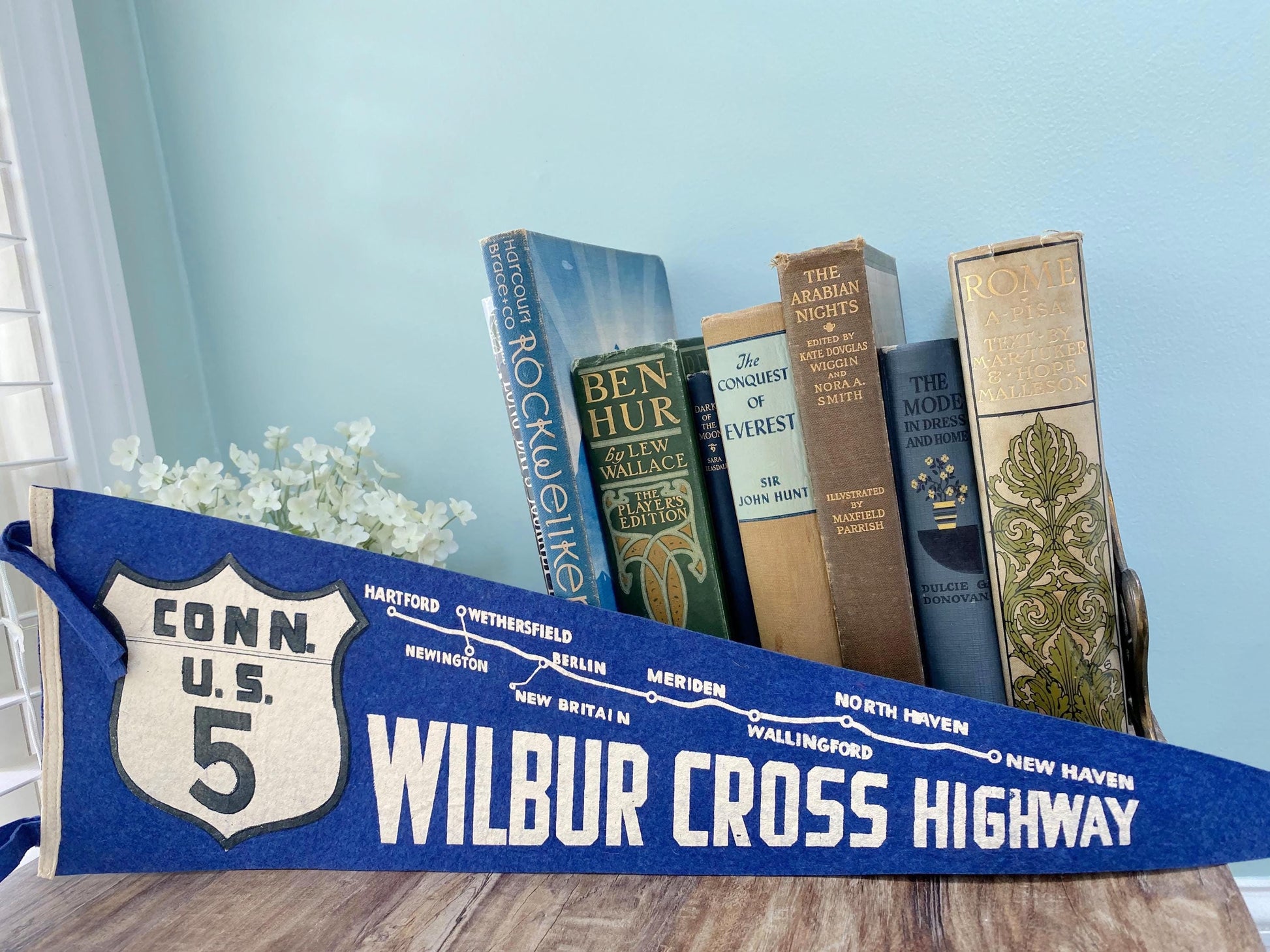 Vintage Connecticut Pennant, Wilbur Cross Highway at Duckwells