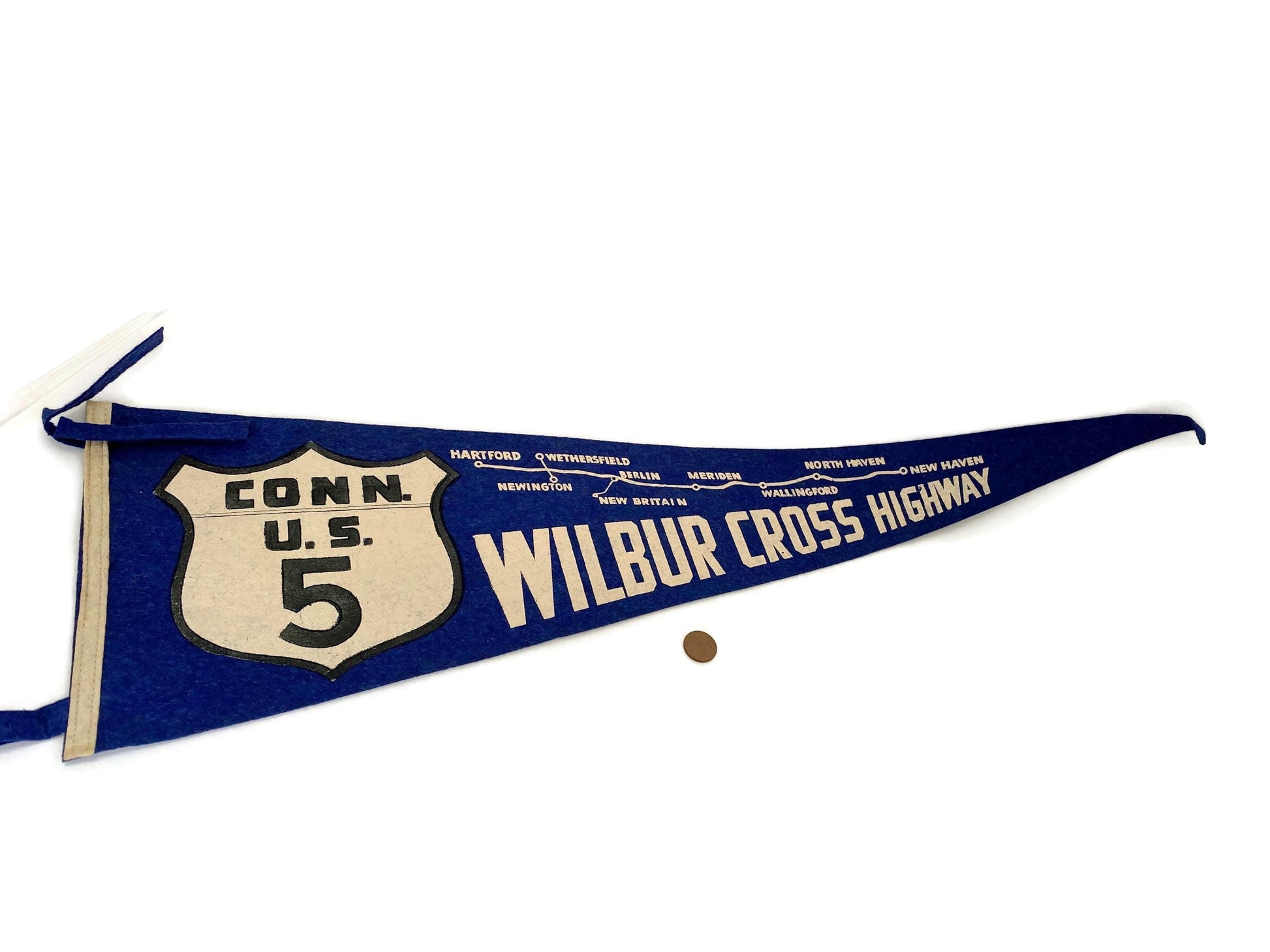 Vintage Connecticut Pennant, Wilbur Cross Highway at Duckwells