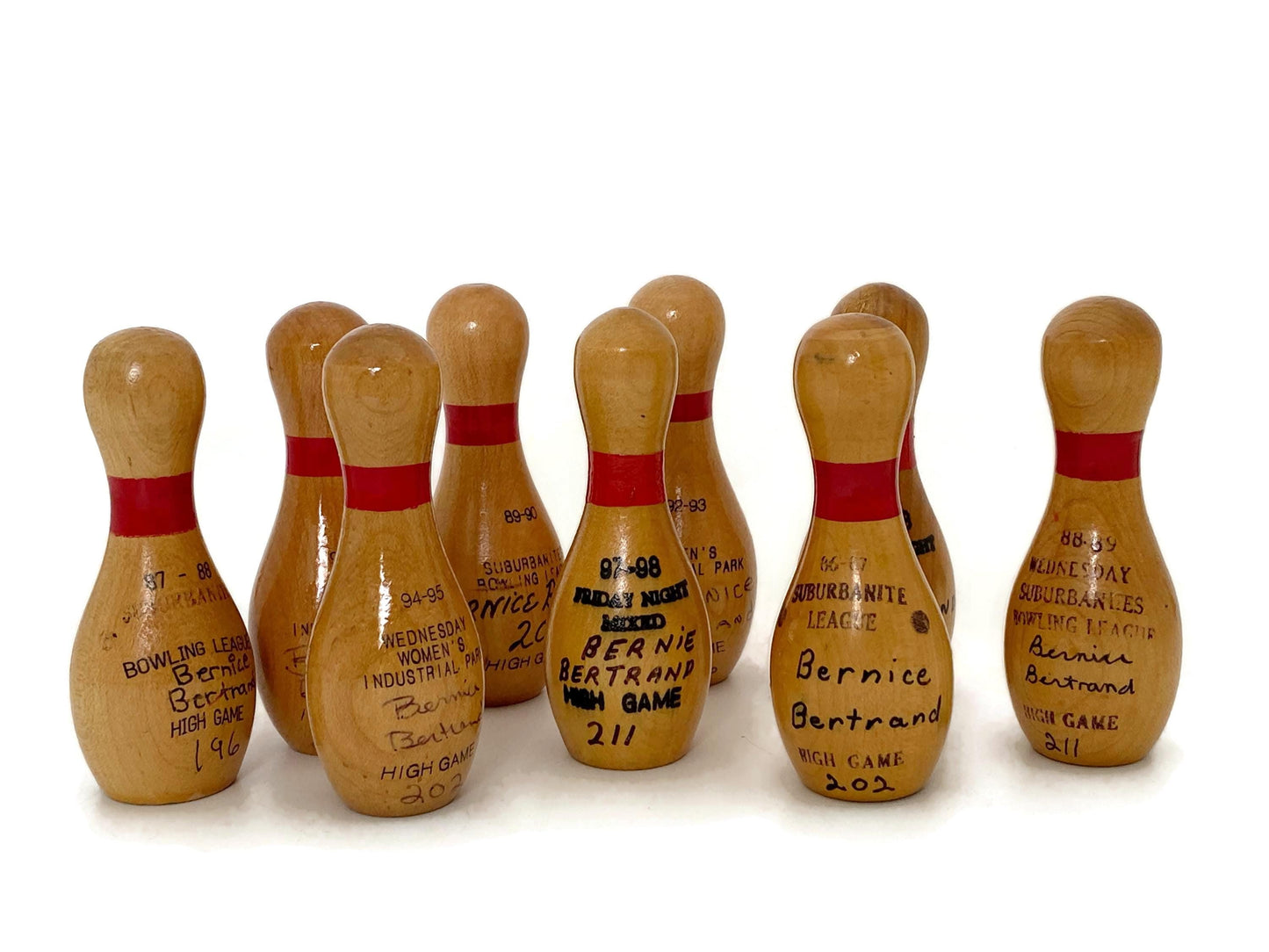 Vintage Mini Bowling Pin Set - Vintage Wooden League Participation Trophies at Duckwells