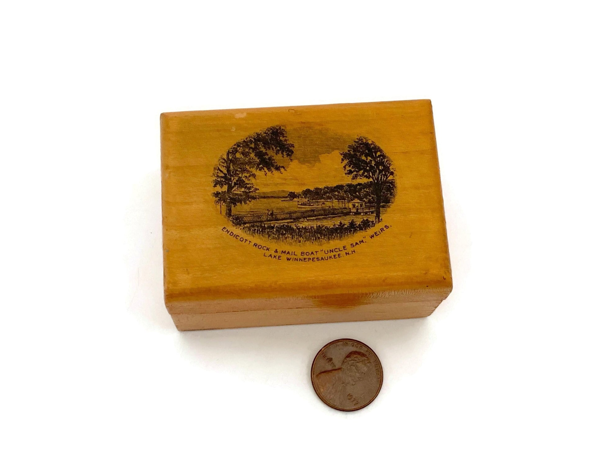 Antique Lake Winnipesaukee Tiny Trinket Box at Duckwells