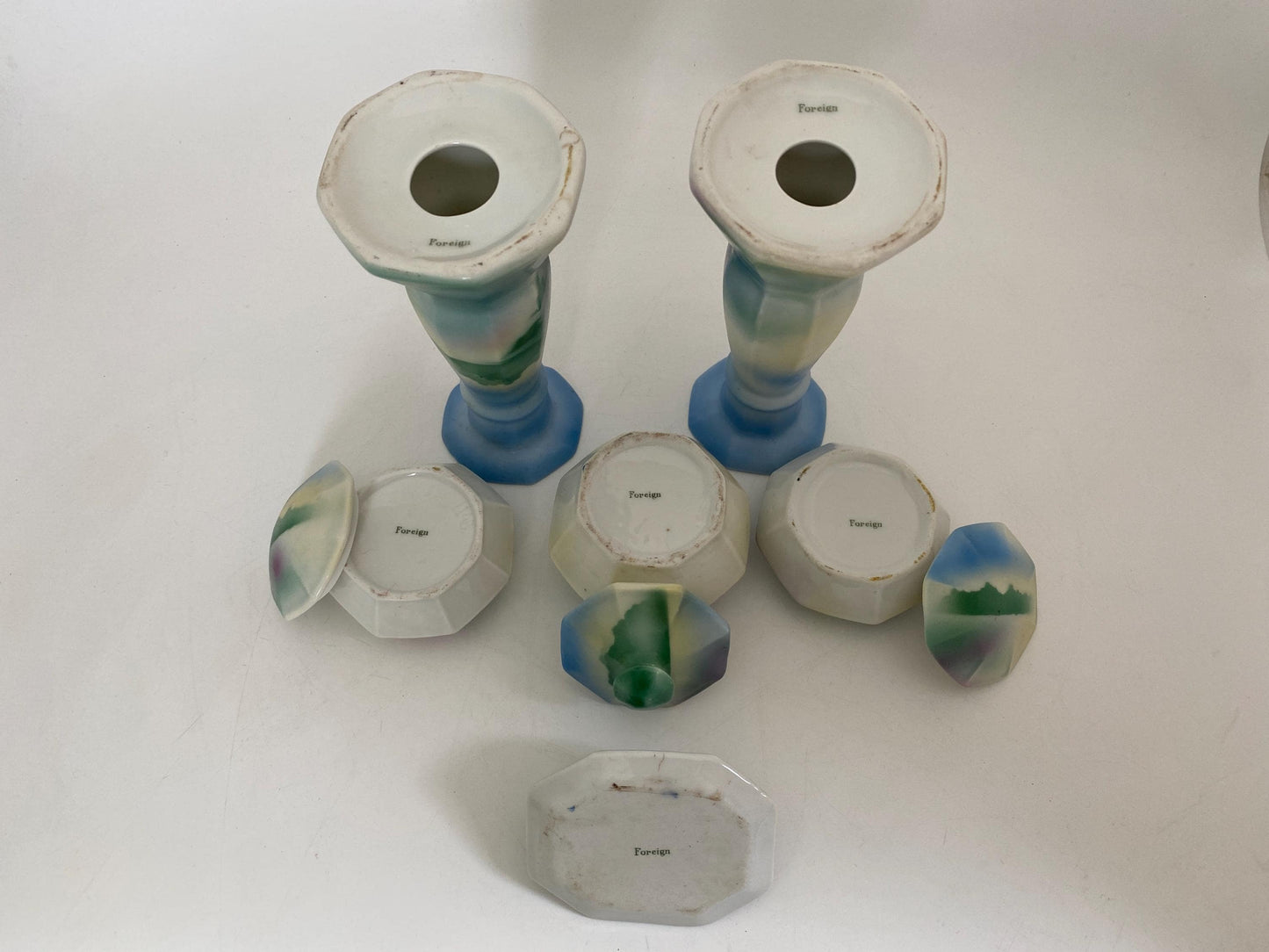 Antique Ceramic Vanity Set Including Candlesticks at Duckwells