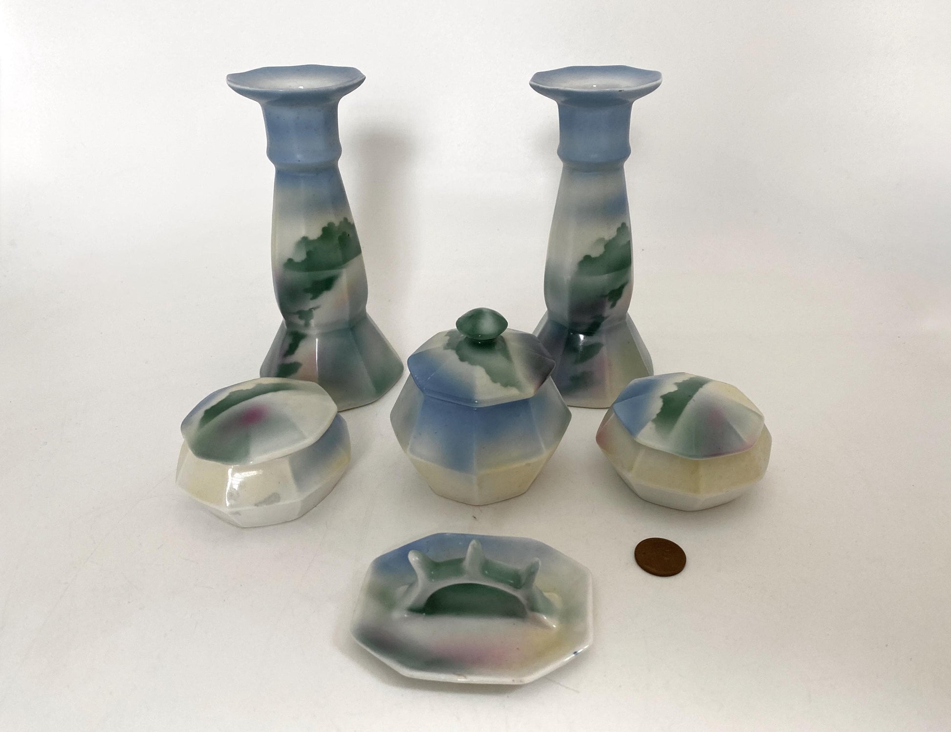 Antique Ceramic Vanity Set Including Candlesticks at Duckwells