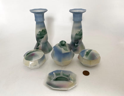 Antique Ceramic Vanity Set Including Candlesticks at Duckwells