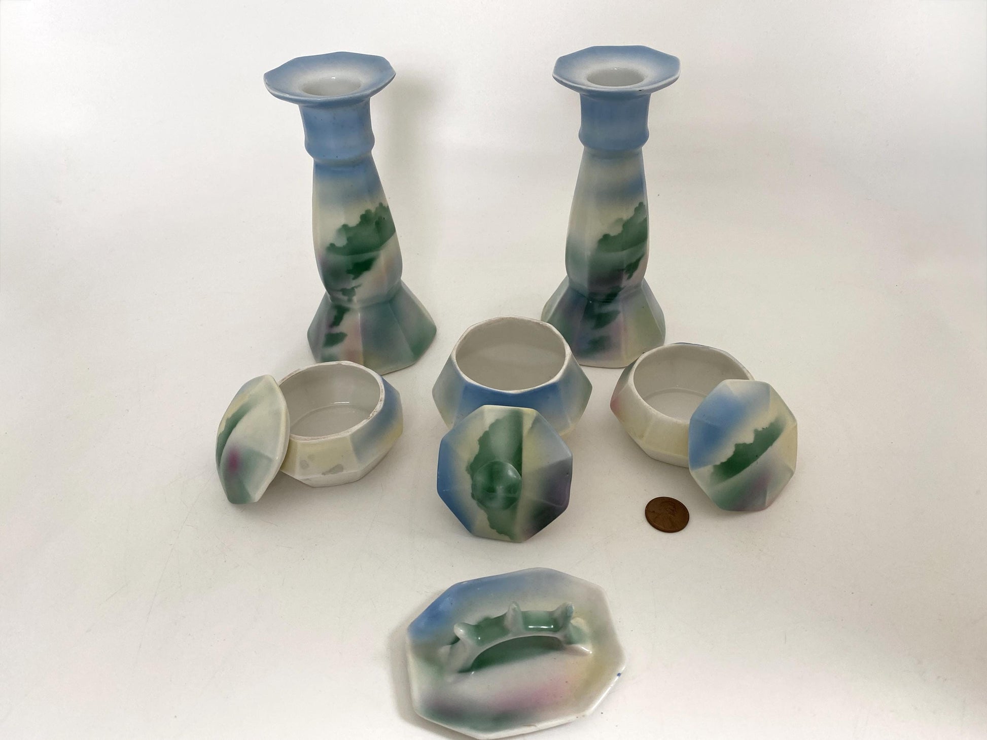 Antique Ceramic Vanity Set Including Candlesticks at Duckwells