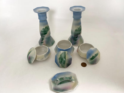 Antique Ceramic Vanity Set Including Candlesticks at Duckwells