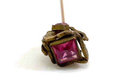 Antique Hat Pin, Art Nouveau with Pink Glass Stones at Duckwells