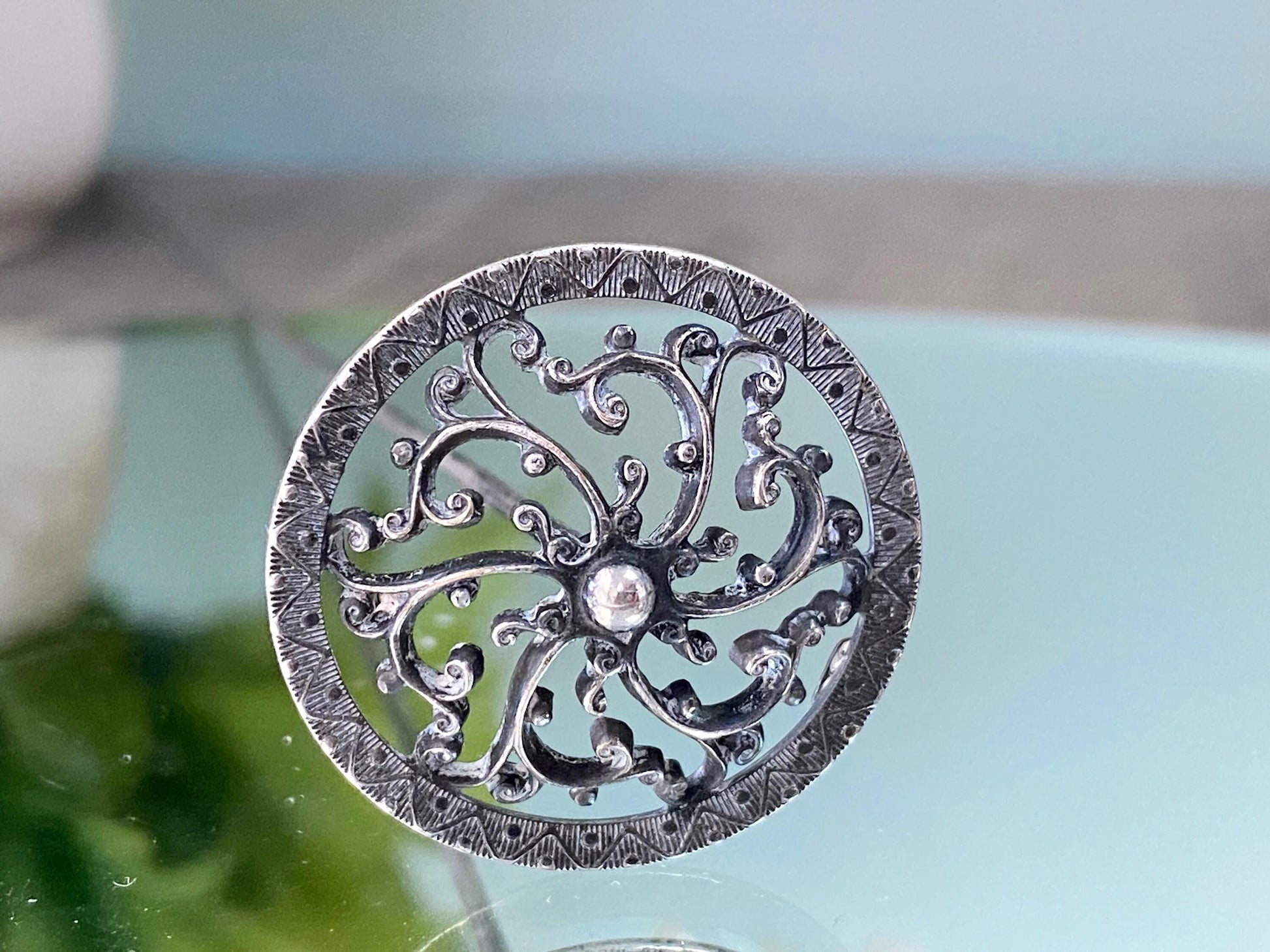 Antique Silver Hat Pin by Fishel and Nessler with Filigree Head at Duckwells