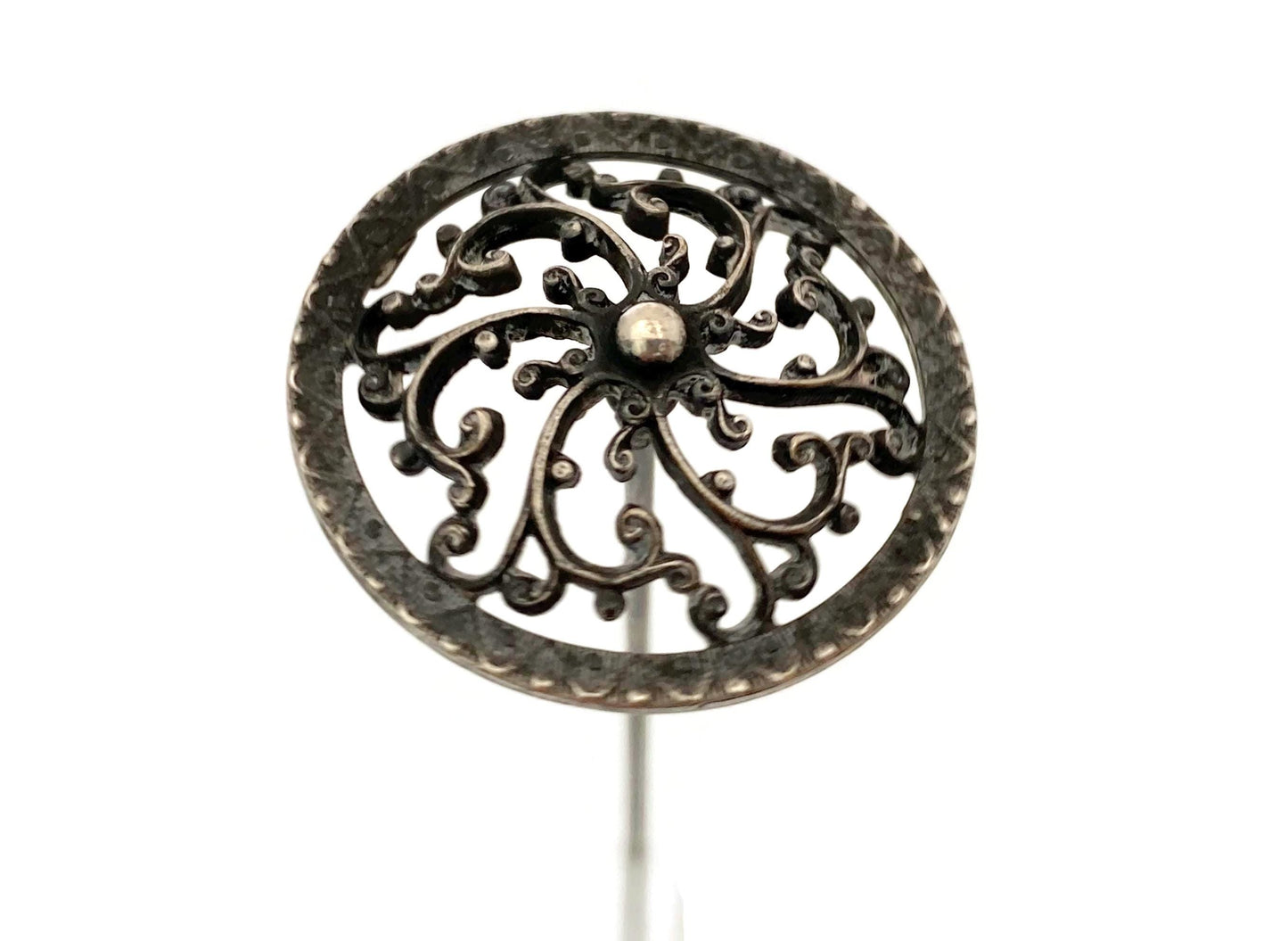 Antique Silver Hat Pin by Fishel and Nessler with Filigree Head at Duckwells