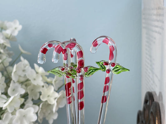 Vintage Christmas Drink Stirrers, Spun Glass Candy Canes at Duckwells