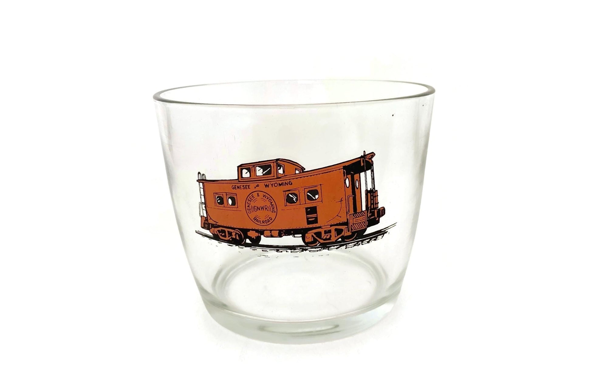 Vintage Railroad Ice Bucket, Glass Genesee and Wyoming Barware at Duckwells