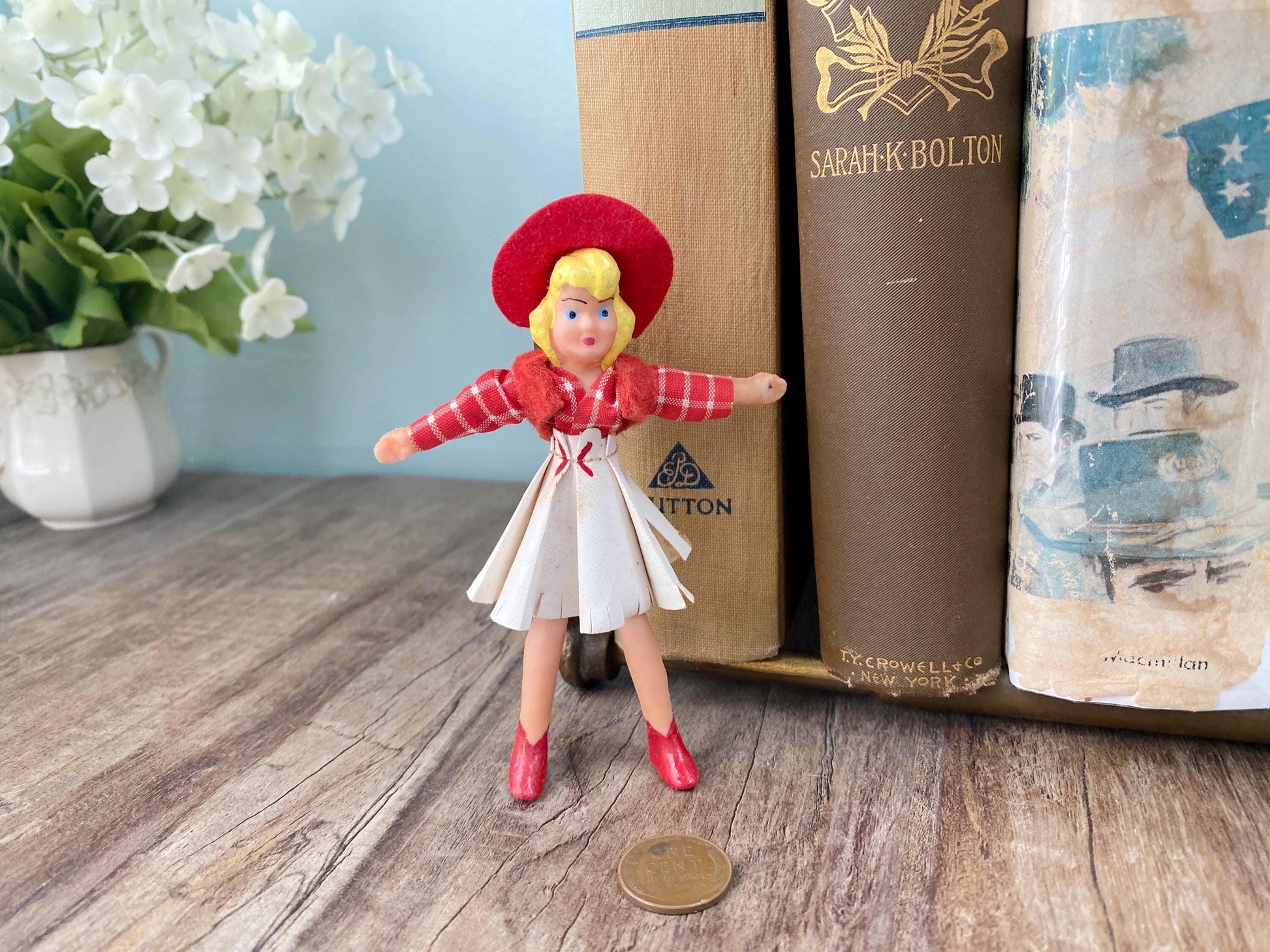 1950s Cowgirl Figurine, Flagg Flexible Doll at Duckwells