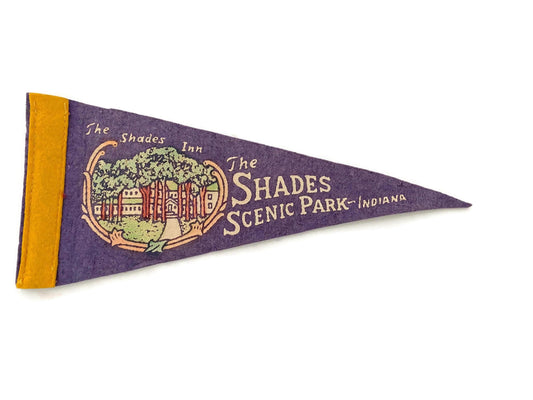 Vintage The Shades Scenic Park Pennant - Indiana Felt Travel Souvenir at Duckwells