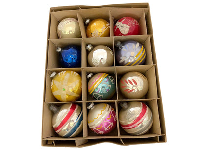 Midcentury Glass Christmas Ornaments Hand Painted Medium Sized at Duckwells