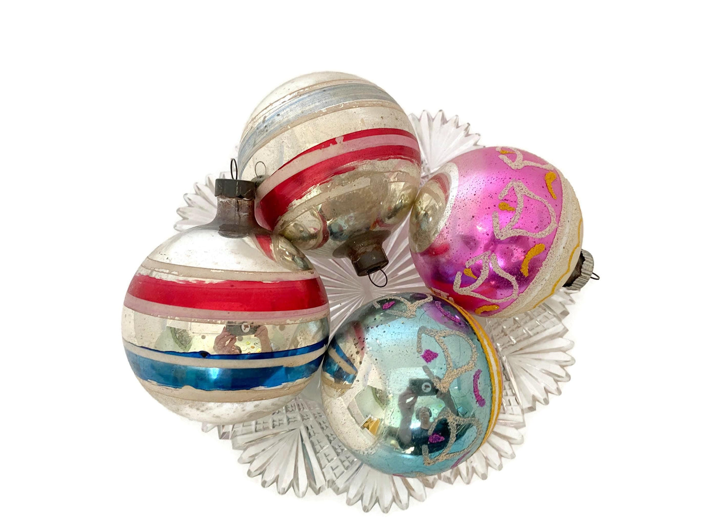 Midcentury Glass Christmas Ornaments Hand Painted Medium Sized at Duckwells