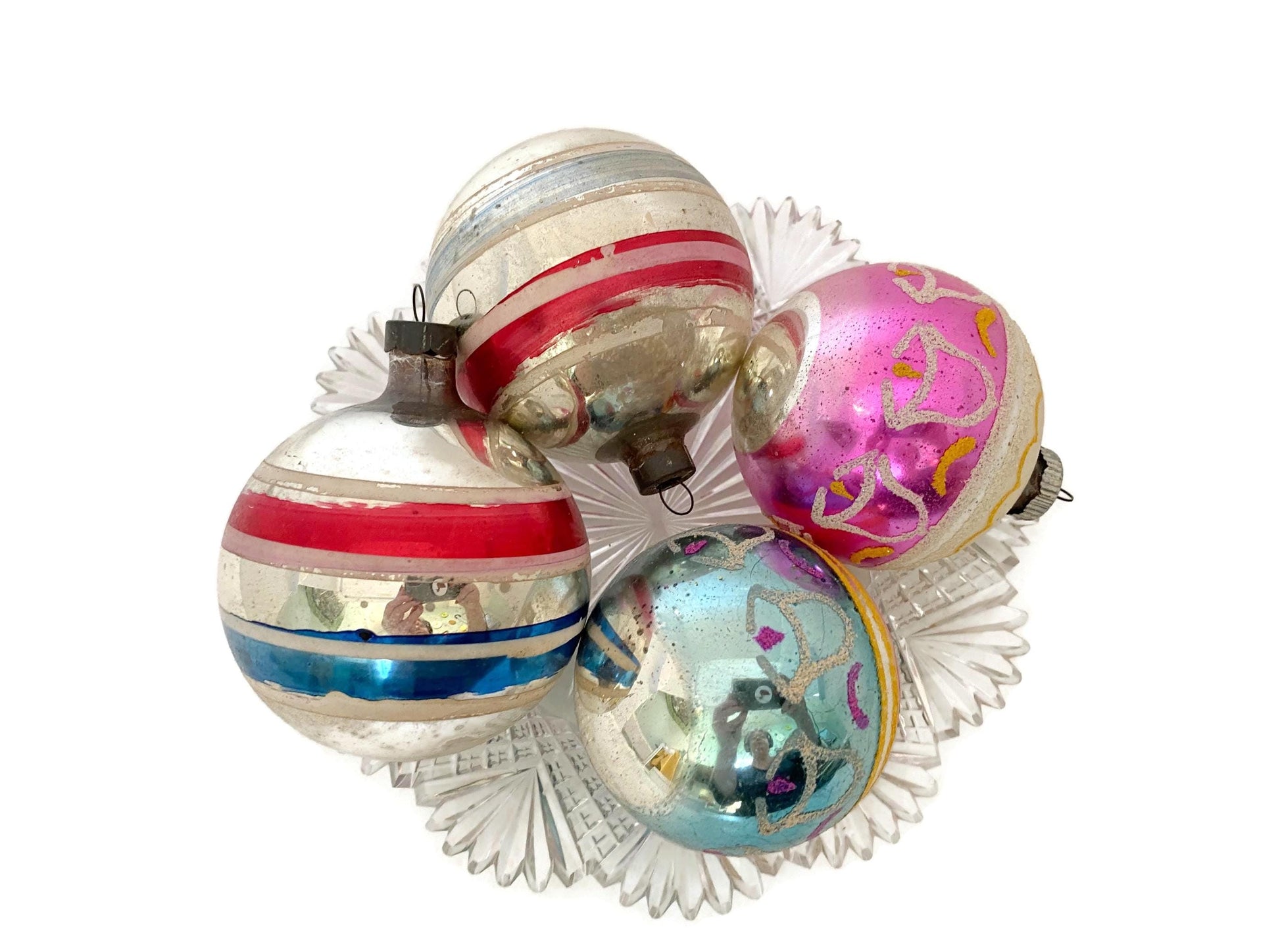Midcentury Glass Christmas Ornaments Hand Painted Medium Sized at Duckwells