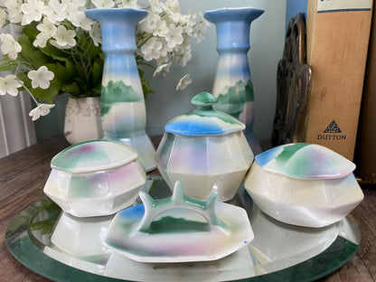 Antique Ceramic Vanity Set Including Candlesticks at Duckwells