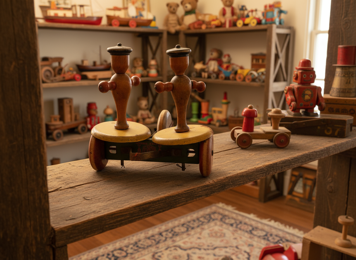 Antique Wood Pull Toy, 1920s Whirly Tinker Sailors at Duckwells