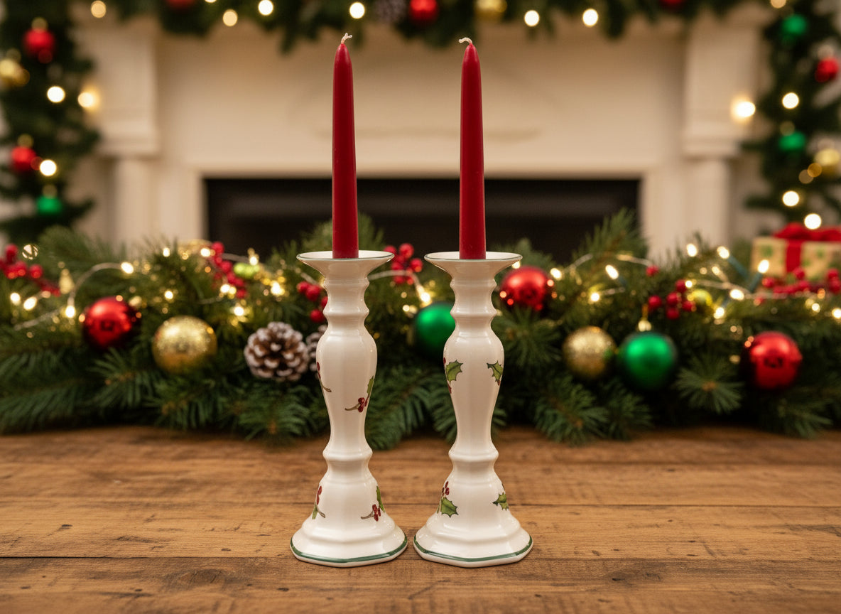Midcentury Christmas Ceramic Candlesticks at Duckwells