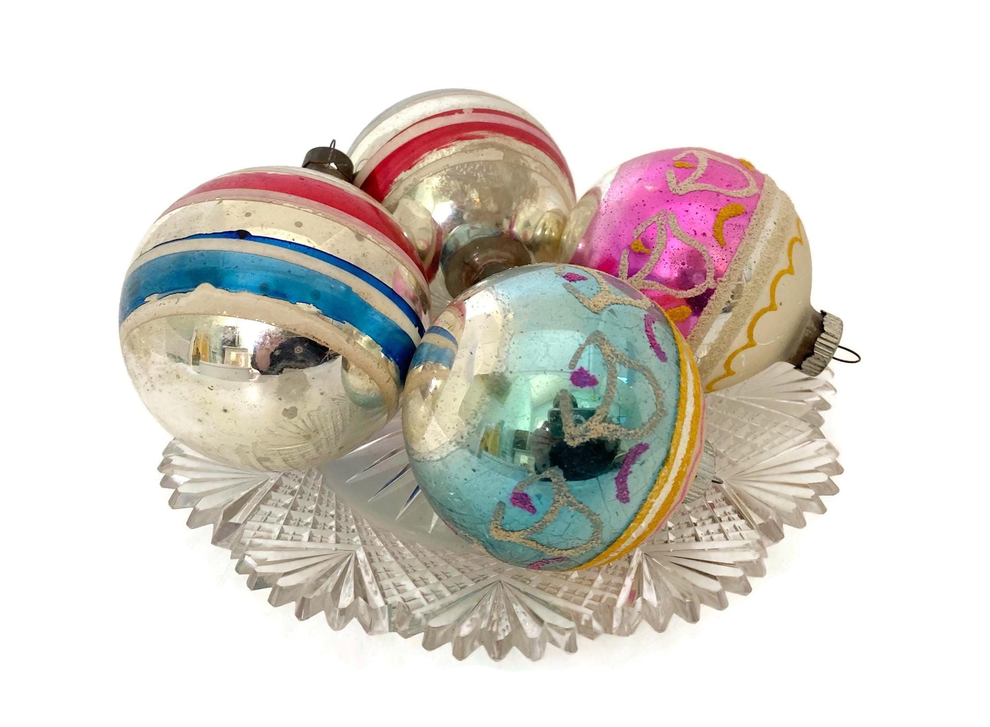 Midcentury Glass Christmas Ornaments Hand Painted Medium Sized at Duckwells
