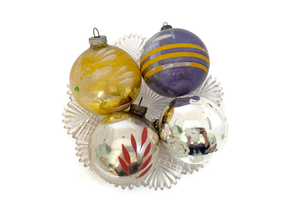 Midcentury Glass Christmas Ornaments Hand Painted Medium Sized at Duckwells