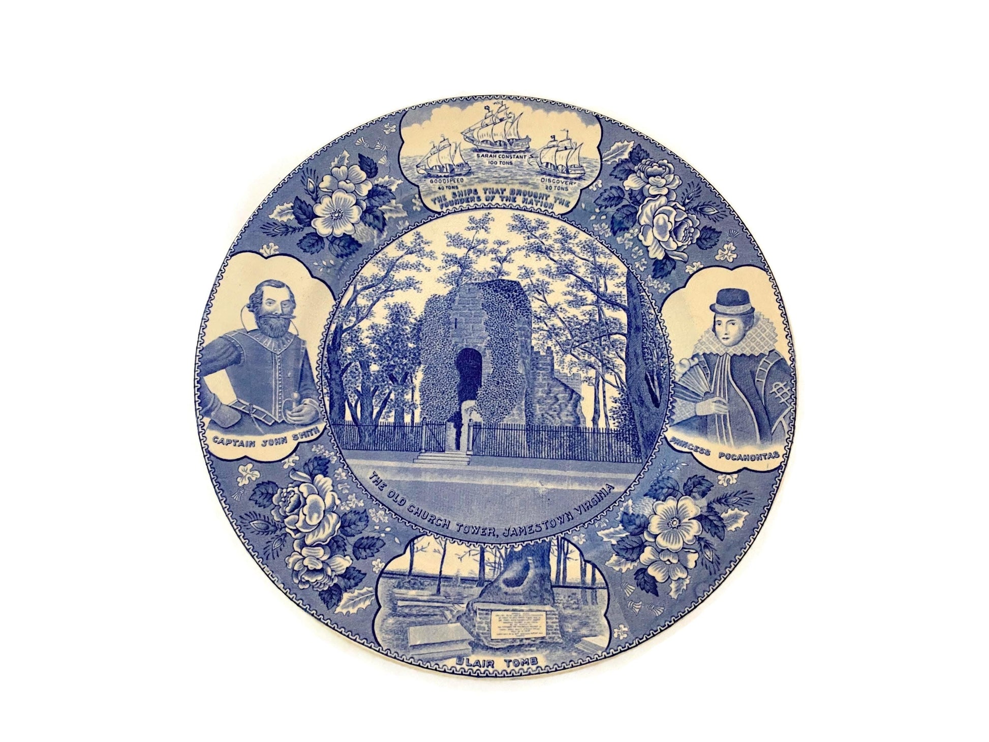 Vintage Jamestown Virginia Blue and White Plate at Duckwells
