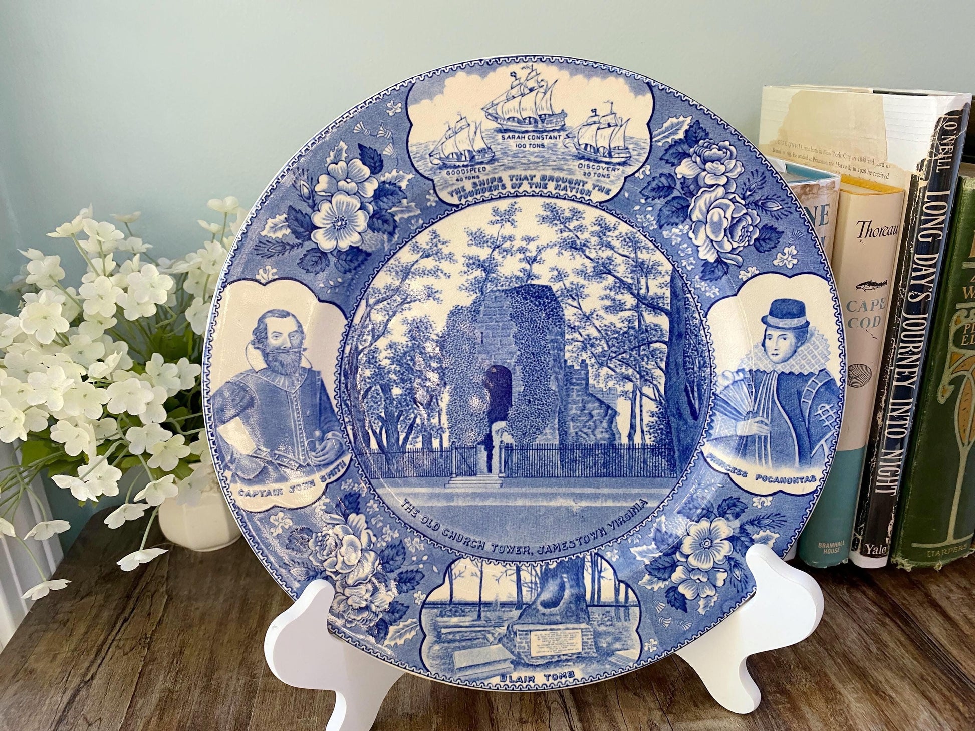 Vintage Jamestown Virginia Blue and White Plate at Duckwells