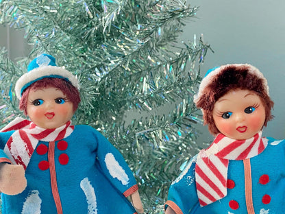 Midcentury Ice Skaters with Felt on Stand, Made In Japan at Duckwells