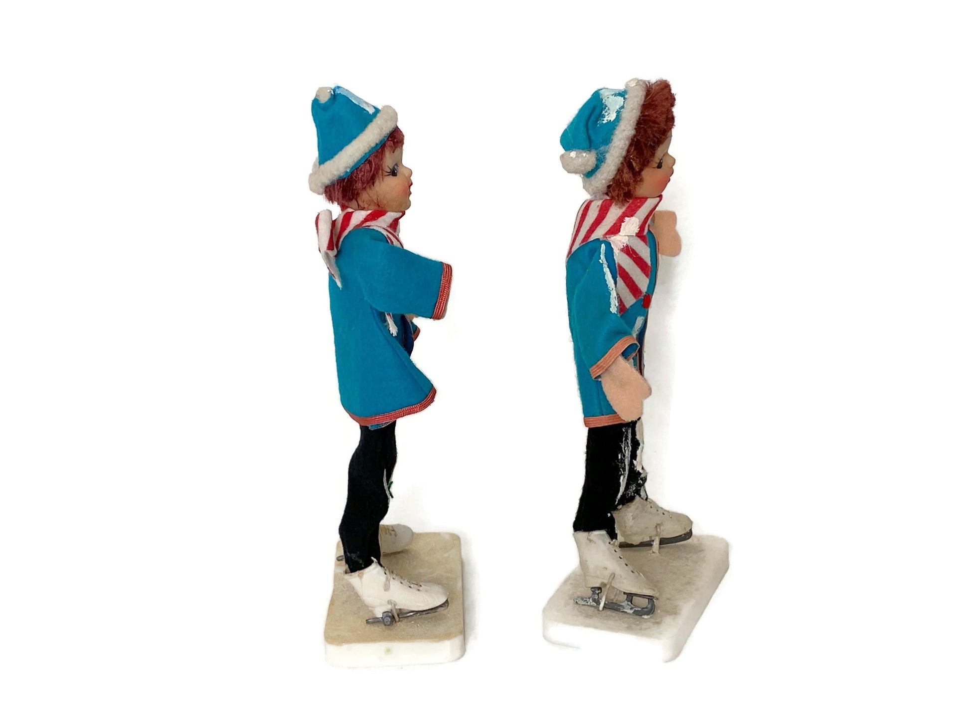Midcentury Ice Skaters with Felt on Stand, Made In Japan at Duckwells