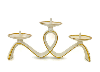 Midcentury White and Gold Candleholder at Duckwells
