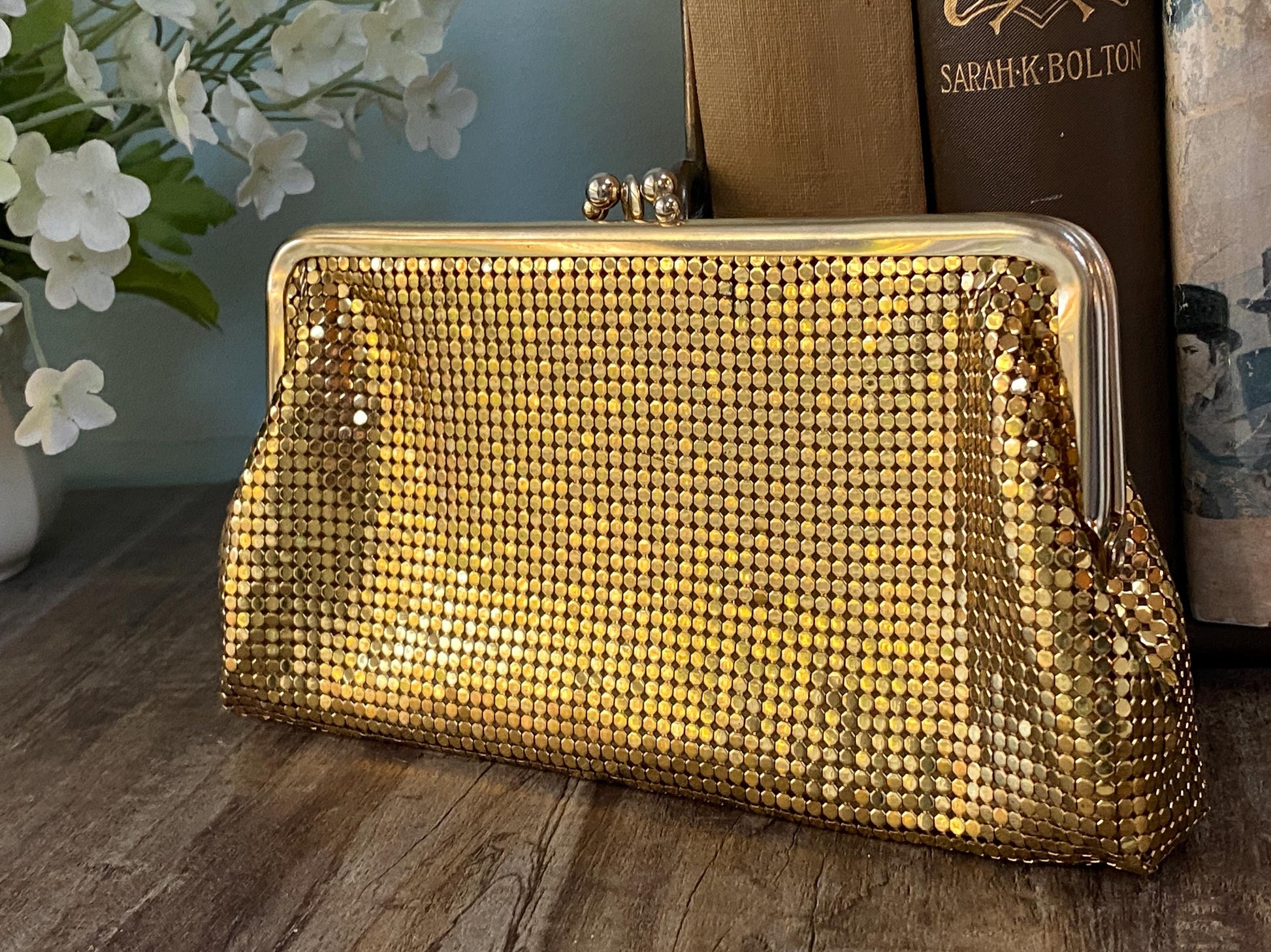 Vintage Whiting & Davis Gold Clutch Purse at Duckwells