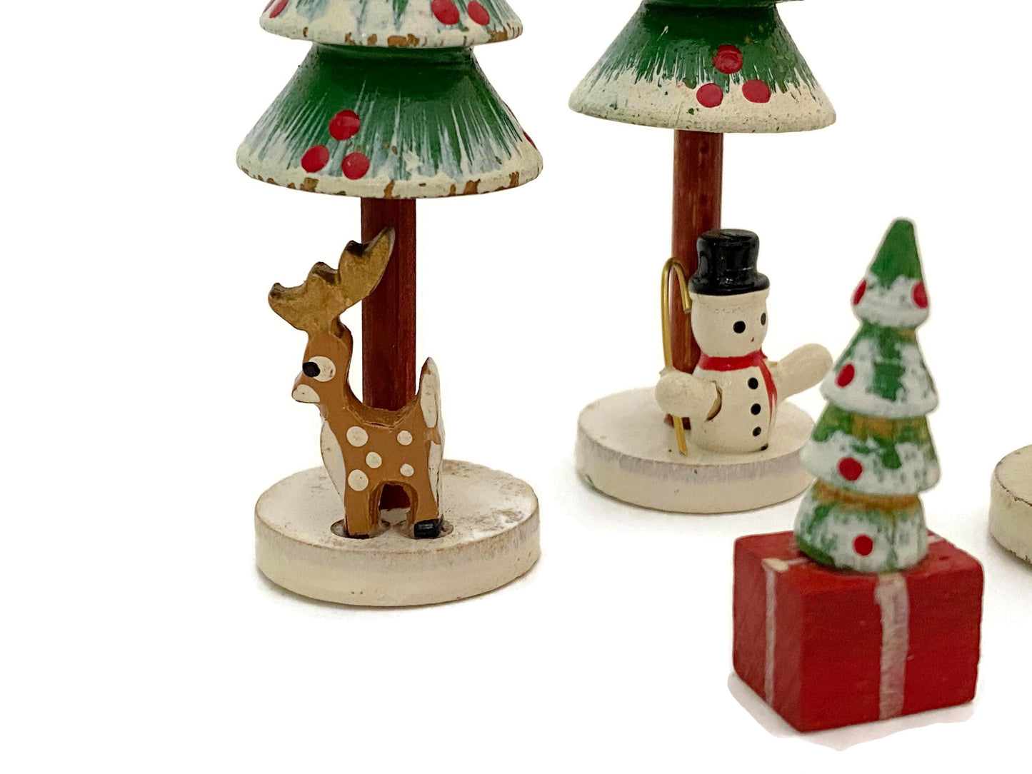 Vintage Wood Christmas Tree Figurines, 1970s Made in Taiwan at Duckwells