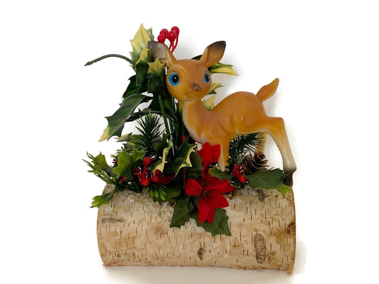 Midcentury Holiday Decoration on a Birch Log at Duckwells